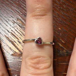 Pandora Silver Ring with Heart-Shaped Red Stone